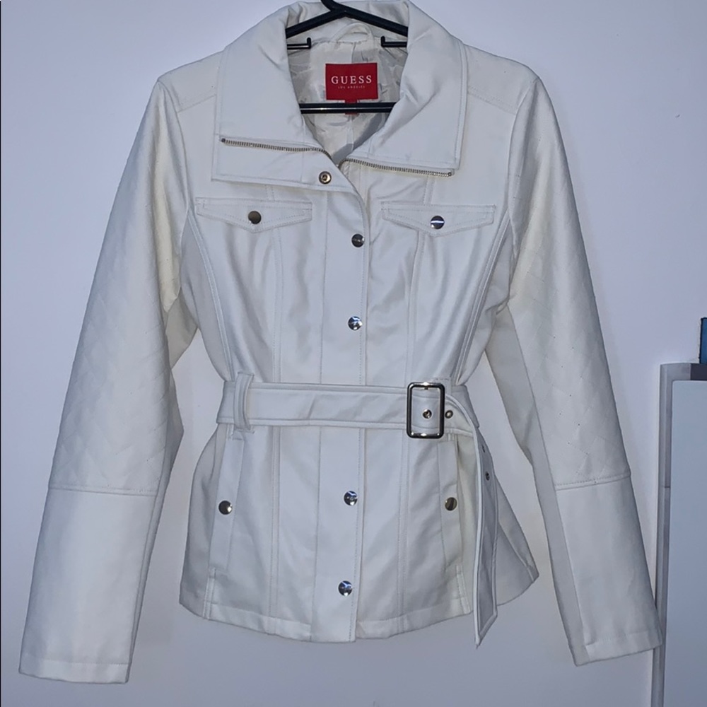 GUESS White Faux-leather Moto jacket